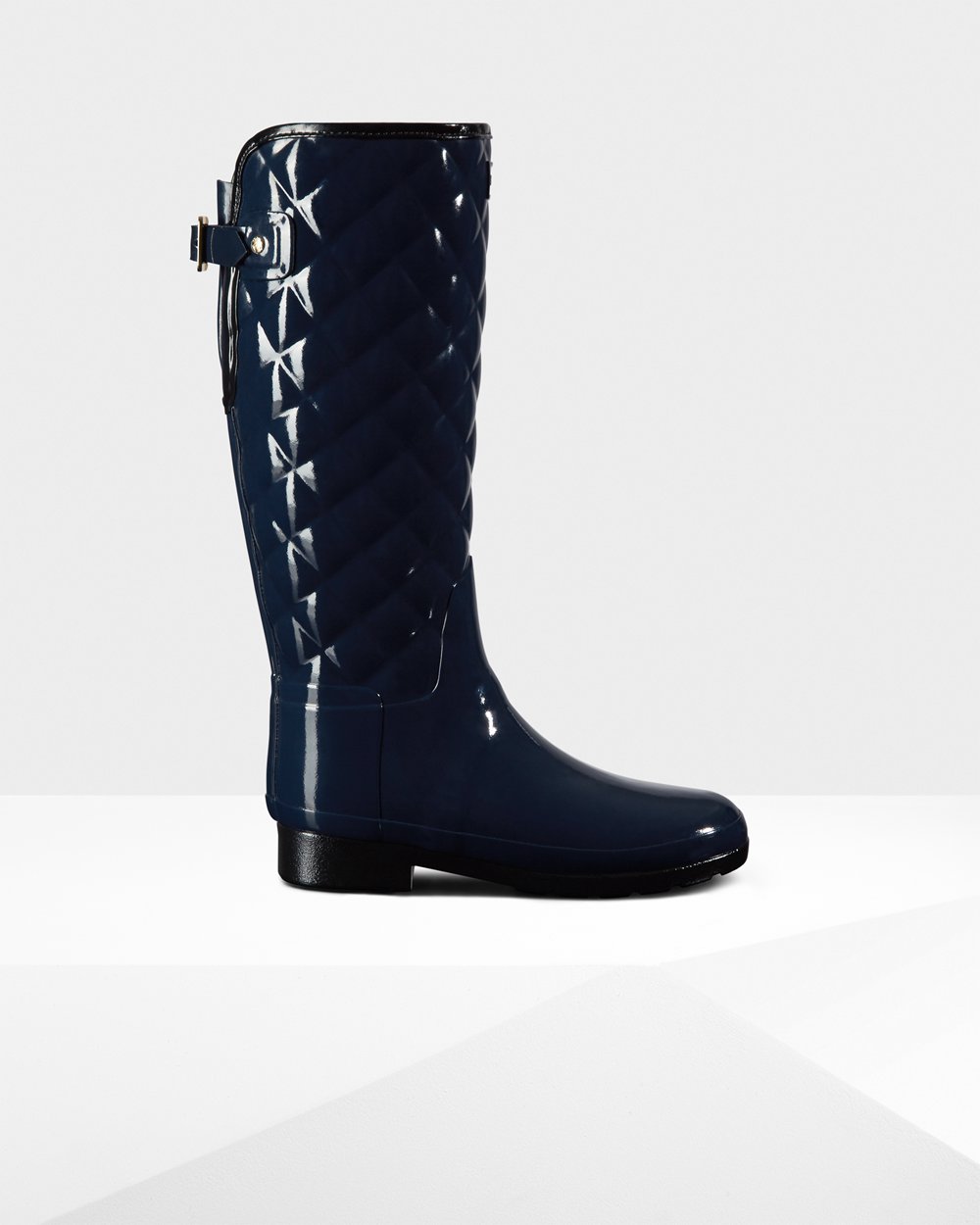 Botas de Lluvia Altas Hunter Mujer - Refined Adjustable Quilted Gloss - Azul Marino - TENJORS-54